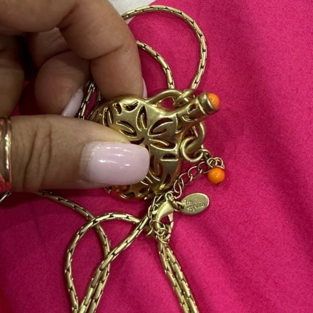 Lia Sophia Gold Necklace with orange accents. - Picture 6 of 6
